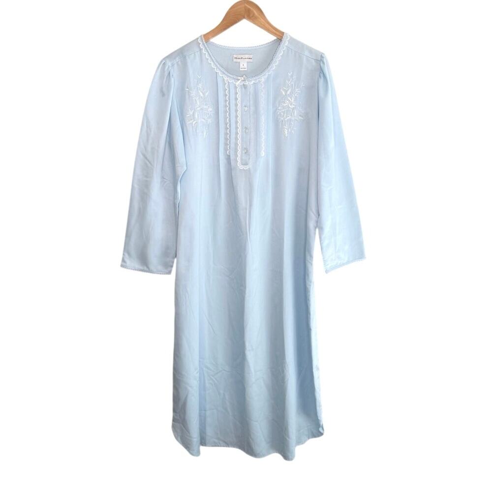 NWT Miss Elaine light blue long sleeve nightgown size small